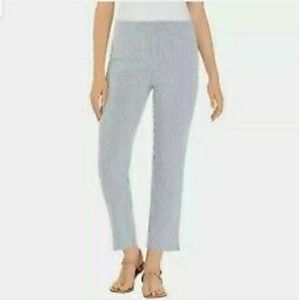 White Blue Railroad Striped Coastal Grandma Nautical Pull On Cropped Pants XXL